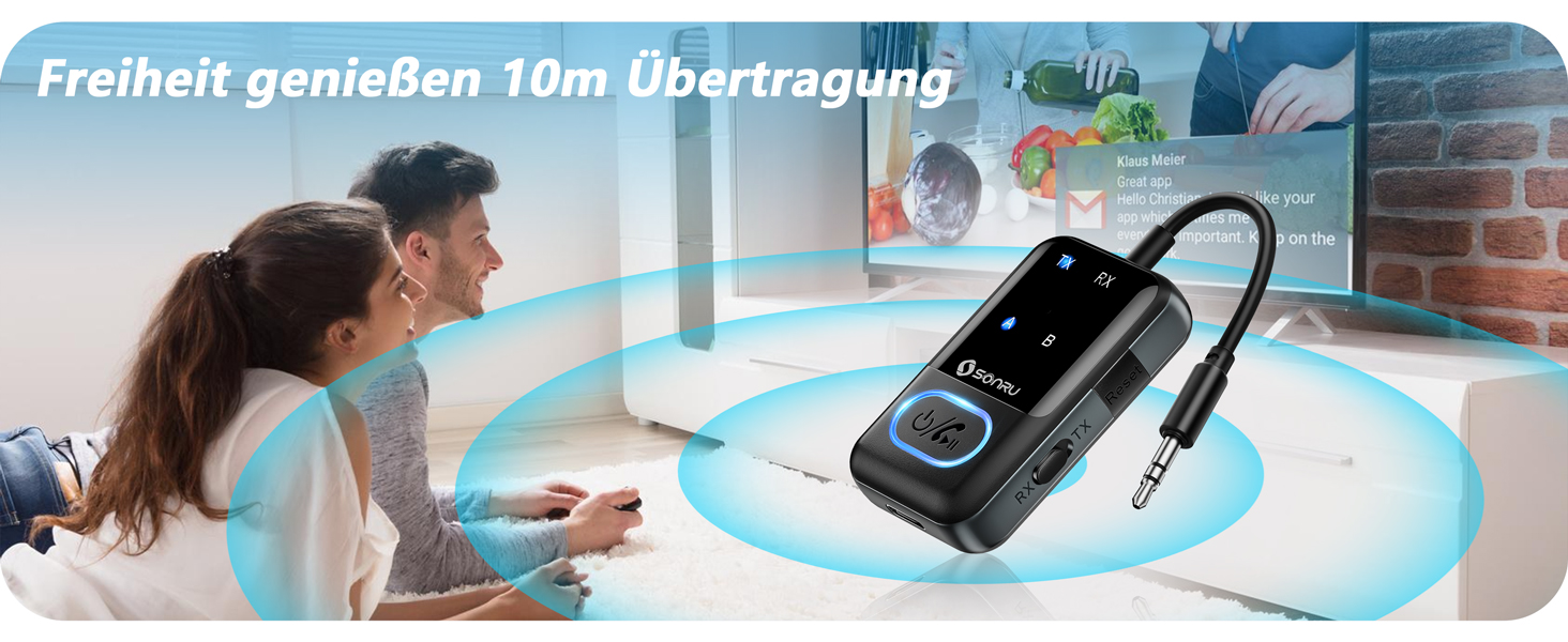 Bluetooth 5.3 адаптер-трансмітер SONRU 2 в 1, приймач та передавач AUX 3.5мм для навушників, телевізора, авто та літака, глибокий чорний