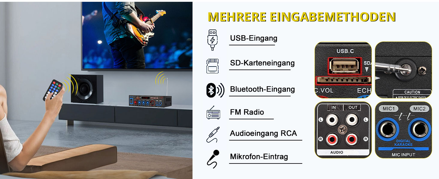 Bluetooth підсилювач PROZOR HiFi Stereo 2-канальний 40Вт+40Вт, 12V/220V, для авто та дому, з FM-радіо, аудіо-ампліфікатор BT-309A