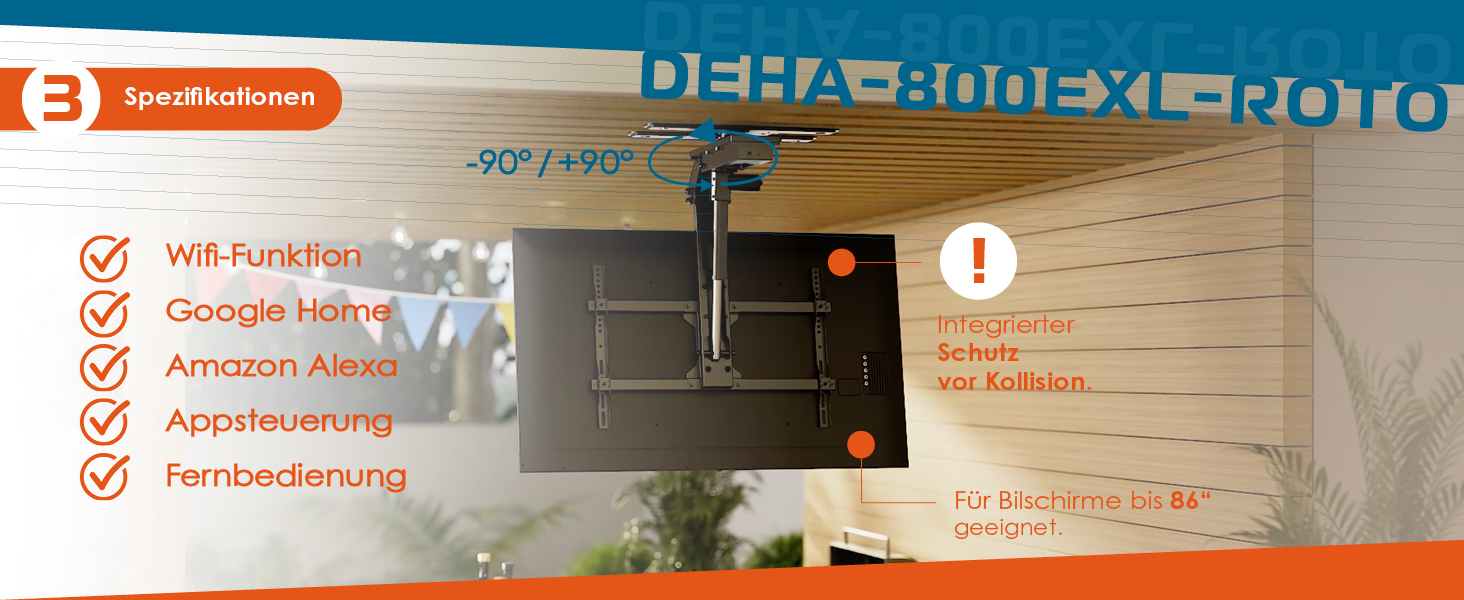 Xantron DEHA-600E Electric Tilting and Swivel TV Ceiling Mount - 32-75 Inch, Voice Control Remote Included