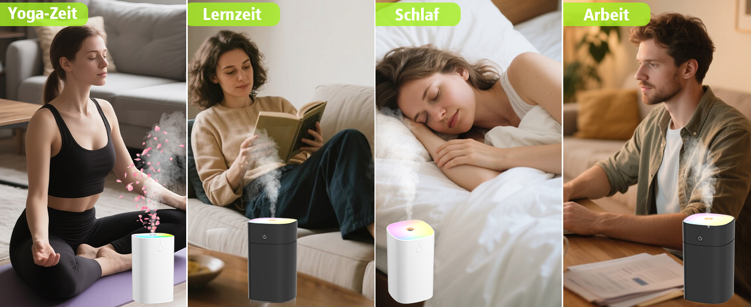 Портативний міні-увлажнитель повітря для спальні, 400 мл аромадифузор для дому, особистий настільний зволожувач для рослин, аромадифузор для дому, 2 режими, нічник, автоматичне вимкнення, чорний