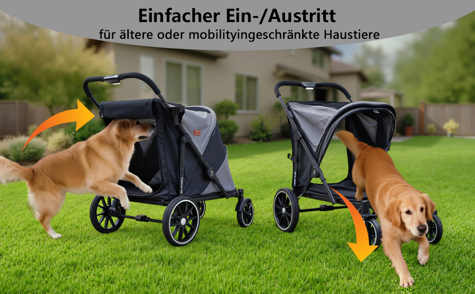 Візок для собак з одним клавішею, складаний, до 50 кг, сірий. Підходить для великих собак та котів, 100 x 48 x 96 см