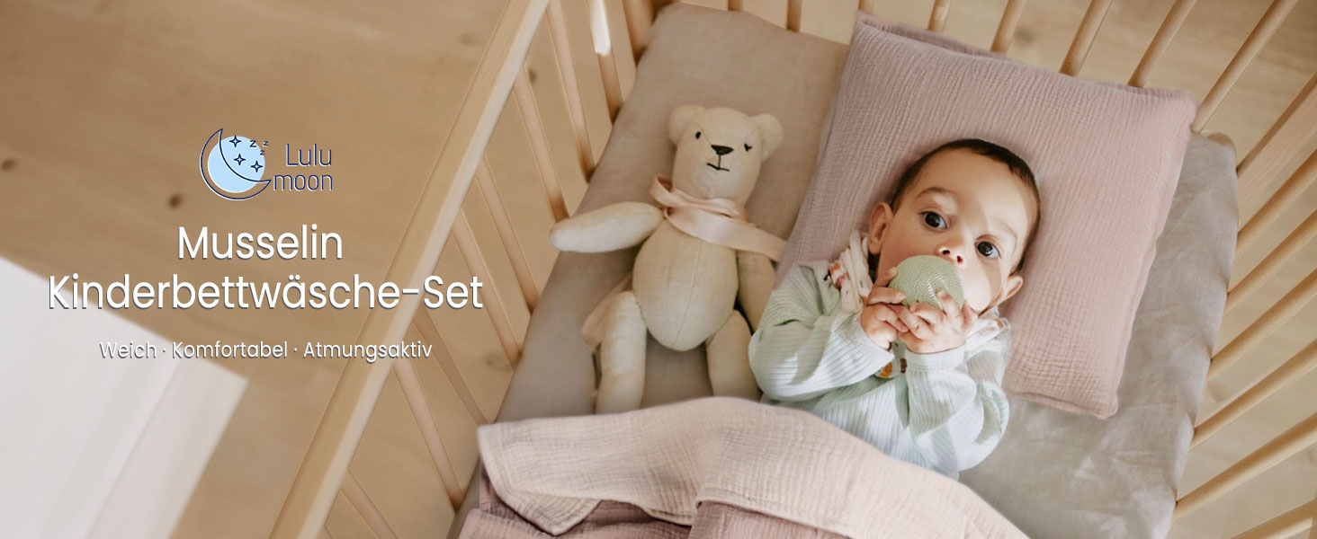 Набір постільної білизни для дитячого ліжечка Lulumoon з мусліну 100x135 см: простирадло 100x135 см + наволочка 40x60 см з бавовни Oeko-TEX Standard – легка та комфортна постільна білизна для малюків. Теплий сірий колір, зірки, 100x135 см + 40x60 см