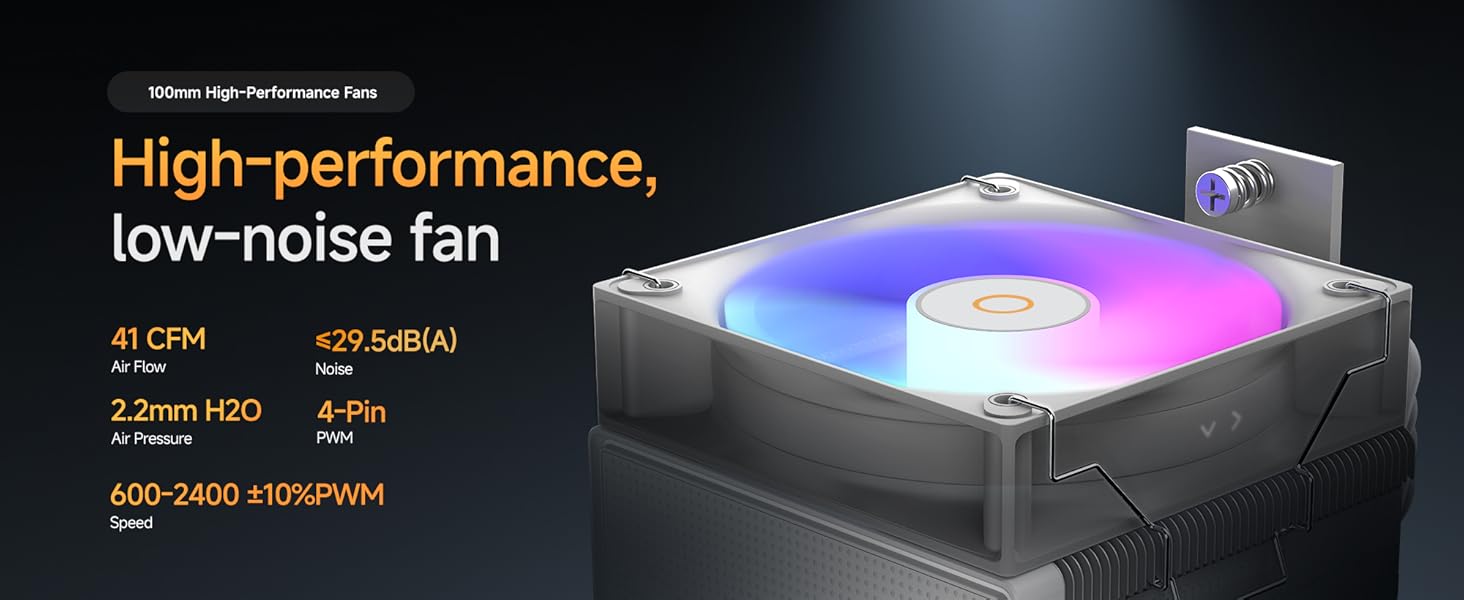 Кулер для CPU Gamma A40 WH ARGB з 4 тепловими трубками, 100мм PWM вентилятор, сумісний з Intel LGA 115X/1200/1700/1851 & AMD AM4/AM5