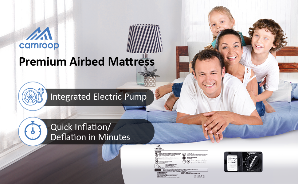 Надувний матрац для одного спального місця, 190 x 99 x 46 см, з вбудованим насосом, для дому, подорожей та кемпінгу, Максимальне навантаження: 300 кг, Колір: блакитний та білий