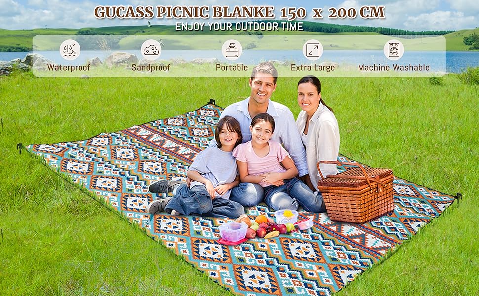 Плед для пікніка Boho водонепроникний, великий (XL 150x200 см) з ручкою, 4 кілочки, для пляжу, кемпінгу, парку - Boho стиль