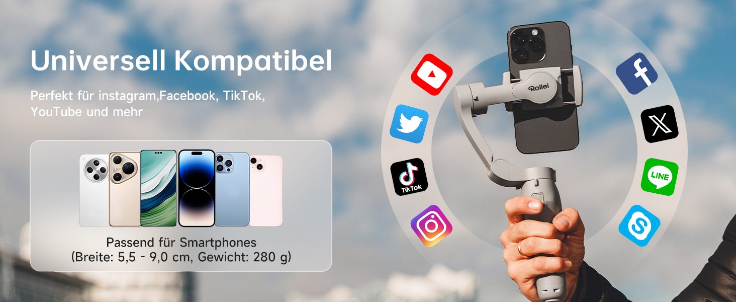 Rollei Steady Butler Mobil 3 SE: Gimbal для смартфонів з 3-осьовою стабілізацією, 280г, керування через додаток, сумісний з iPhone та Android