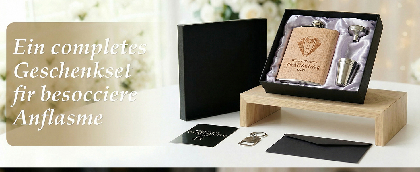 Персоналізований набір фляг 8oz з гравіюванням – фляга з нержавіючої сталі, 4 склянки, воронка & подарункова коробка для дружків, подарунок на весілля для чоловіків та жінок (колір дерева)