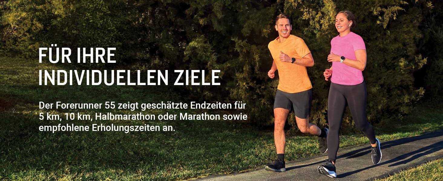 Garmin Forerunner 55 – GPS-годинник для бігу з кольоровим дисплеєм, що завжди активний, щоденними рекомендаціями для тренувань, прогнозом часу пробіжки, спортивними додатками, чорного кольору та з акумулятором до 14 днів. Single