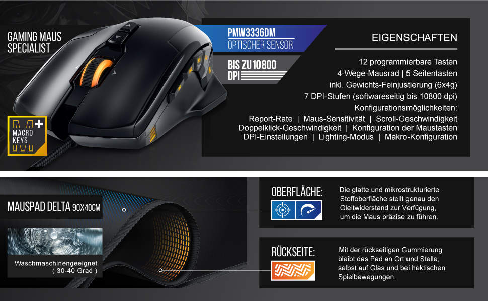 Ігровий набір TITANWOLF: механічна клавіатура, миша ALUMAR 10800dpi, XXL килимок. Підсвічування LED, 19 режимів, макро-режим, анти-ghosting