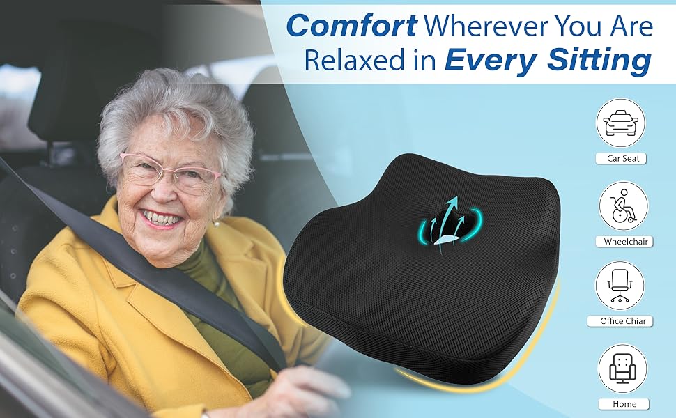Подушка для сидіння в авто з Memory Foam для полегшення болю в попереку, велика, для водіїв невеликого зросту, комфортне водіння - для авто, офісу (чорна)