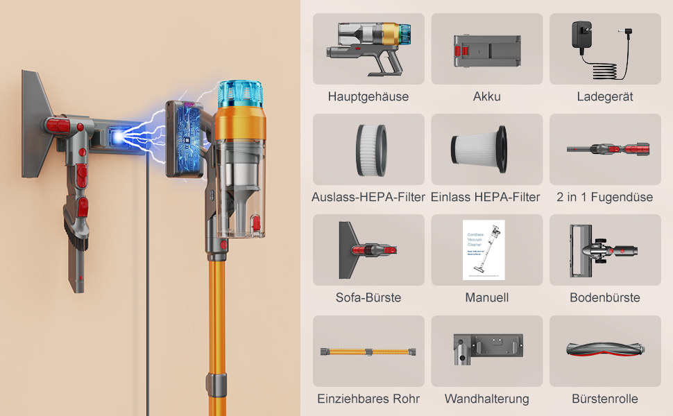 Бездротовий акумуляторний пилосос 55000 Па, 600 Вт, час роботи 55 хв, док-станція, акумуляторний пилосос A34 з дисплеєм, антизаплутувальною насадкою для килима, твердих поверхонь та шерсті тварин