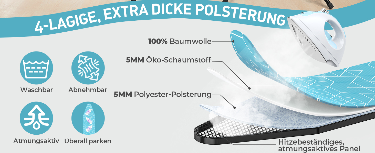 LyriFine Прасувальна дошка 2-в-1 для прасування з парою та класичного прасування, стійка до нагрівання, складана з гачком, міцний сталевий каркас, для парогенераторів (Синій колір з підставкою для праски)