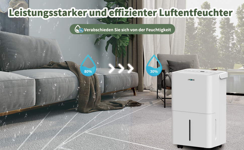 Електричний осушувач повітря Uhome 12L - 54м³, автоматичне вимкнення, сенсор вологості, режим сушіння білизни, фільтр з активованим вугіллям
