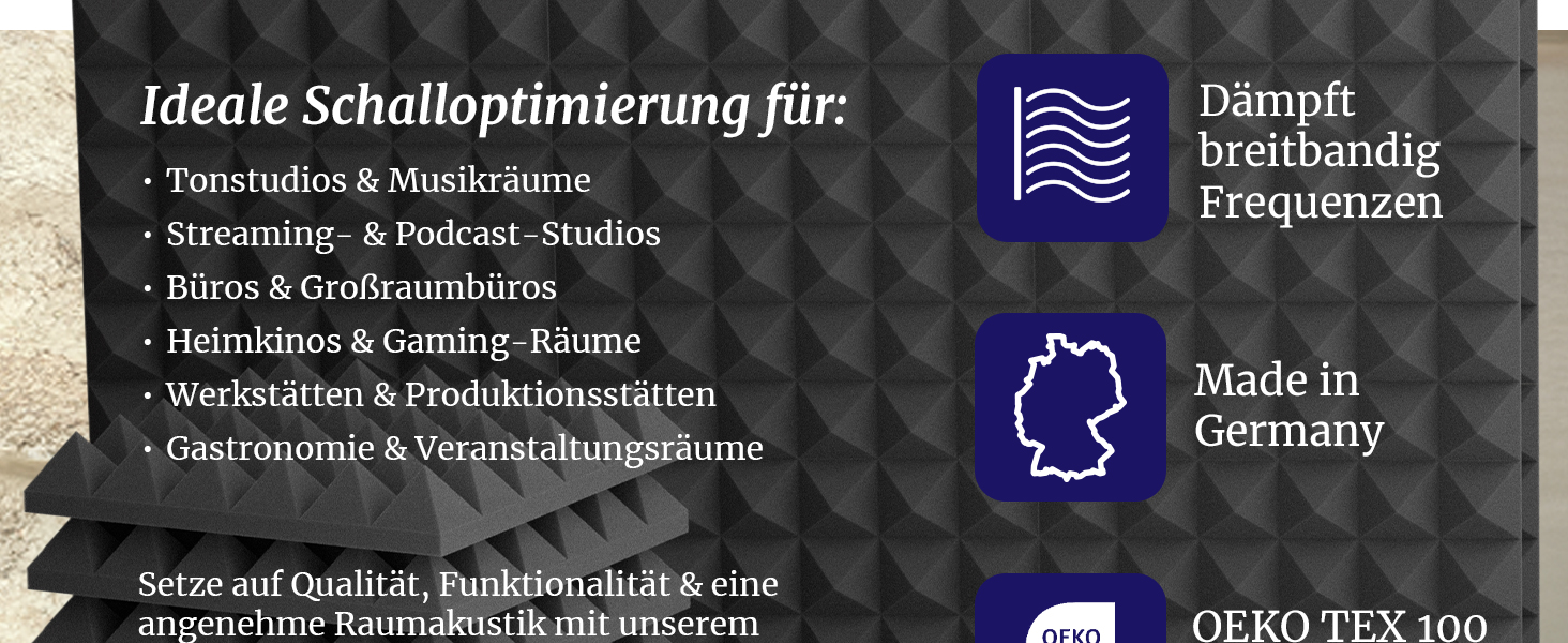 Акустичні пірамідні панелі PolySound для студії, подкастів та домашнього кінотеатру, шумопоглинаючий пінополіуретан, 48 шт, 30x30x6 см, чорний