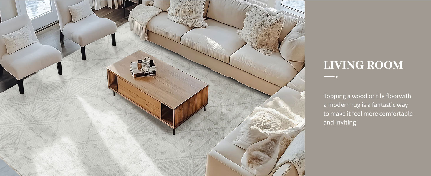 Килим Leesentec для вітальні, спальні: геометричний, сучасний, антиковзаючий, короткий ворс, бежевий, великий, білий (слонова кістка, 80*120 см), кремовий/світло-сірий (200x300 см)