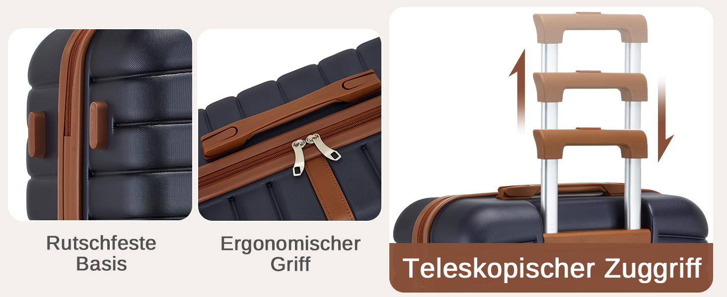 Чемодан-валіза KONO 55x40x20 см, ручна поклажа, ABS+PC, з коліщатами та замком, темно-синій/коричневий