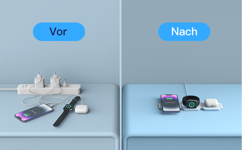 3-в-1 Бездротова зарядка для Apple Watch, iPhone та AirPods (блакитна)