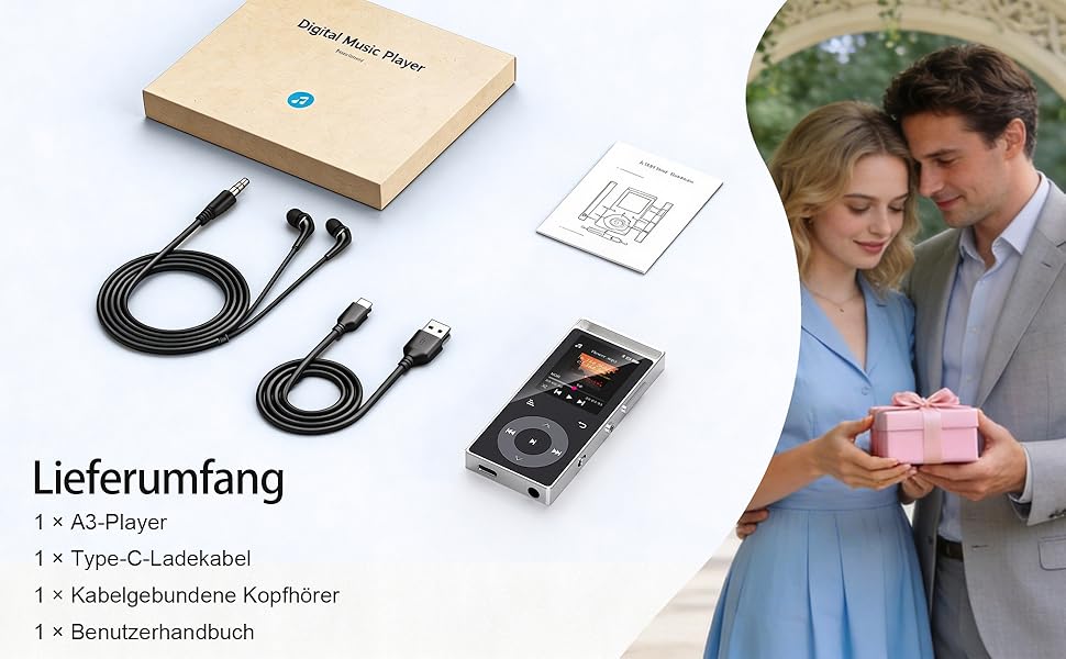 MP3 плеєр 90GB з Bluetooth 5.3 та HiFi звуком, сенсорним керуванням, кольоровим дисплеєм та FM-радіо, металевий корпус, підтримка карт пам'яті до 128GB, чорний/сріблястий