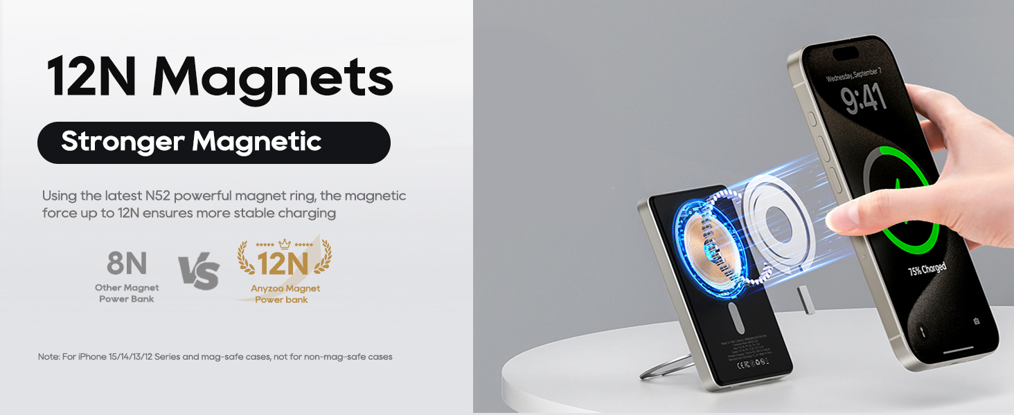 Powerbank MagSafe 10000mAh з PD 20W, бездротова зарядка, USB-C, LED-дисплей, для iPhone 17/16/15/14/13/12, серія Pro/Pro Max, Titanium Grey