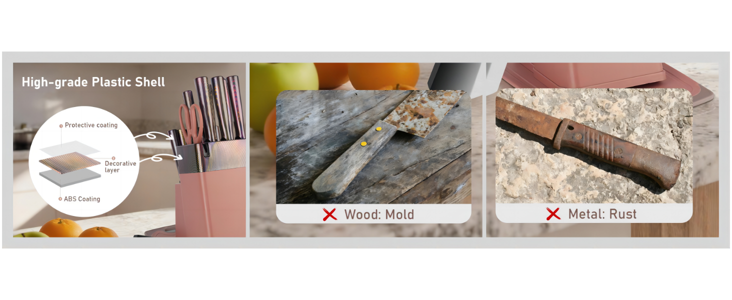 Набір кухонних ножів Messerblock 16 предметів з дерев'яною підставкою, дощечкою, захистом пальців, точилкою та кухонними ножицями. Професійний набір ножів для дому (зелений/рожевий)