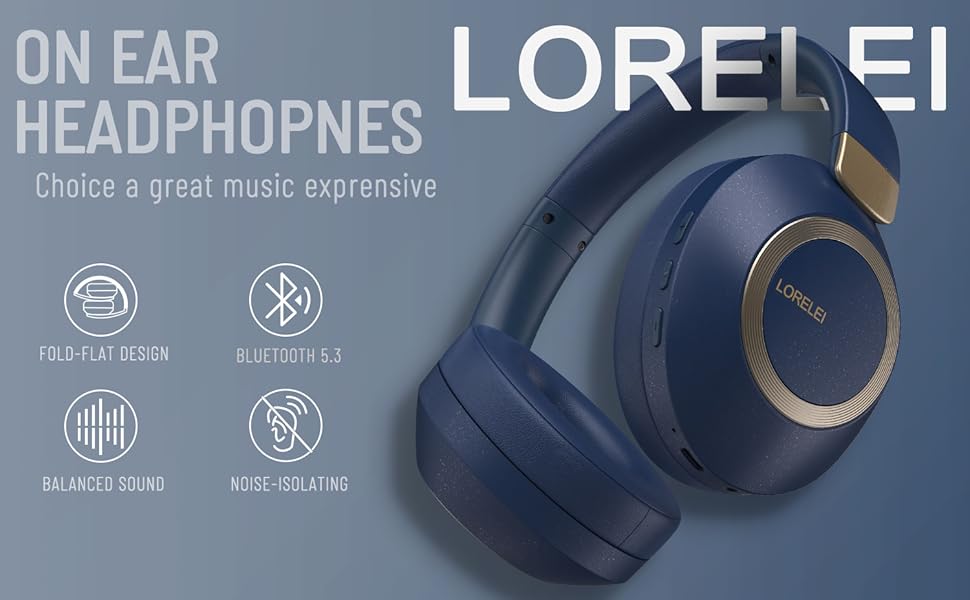 Бездротові навушники LORELEI B-C6 Over-Ear з Bluetooth, 50 годин роботи, складні, легкі, з мікрофоном, для подорожей (Бежево-білий, Navy)