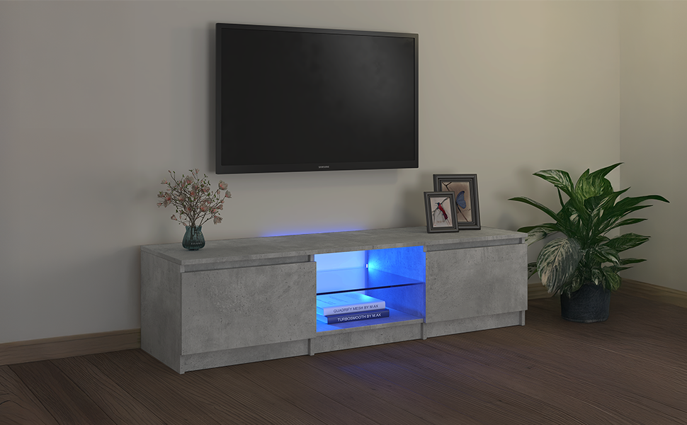 Тумба під телевізор vidaXL з LED підсвічуванням, бетонно-сіра, 140x40x35,5 см, ТВ стіл, комод, меблі для вітальні
