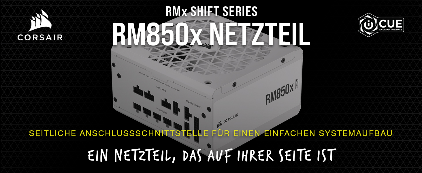 Блок живлення Corsair RM1000x Shift 850W White, повністю модульний, ATX 3.1 & PCIe 5.1, 80 Plus Gold, з бічним інтерфейсом та Zero RPM