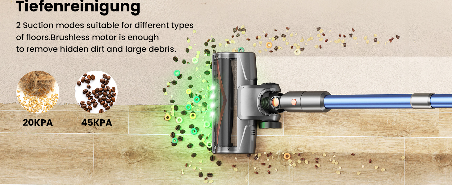 Бездротовий пилосос Dzaki 45000Pa з акумулятором, дисплеєм та антизаплутувальною насадкою для килимів, твердих підлог та шерсті тварин