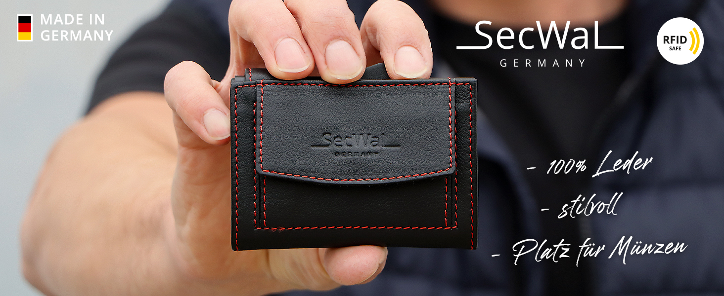 Шкіряний картхолдер SecWal з монетницею та RFID-захистом, коричневий (Hunter Brown) — компактний гаманець з кнопкою для чоловіків та жінок, Made in Germany