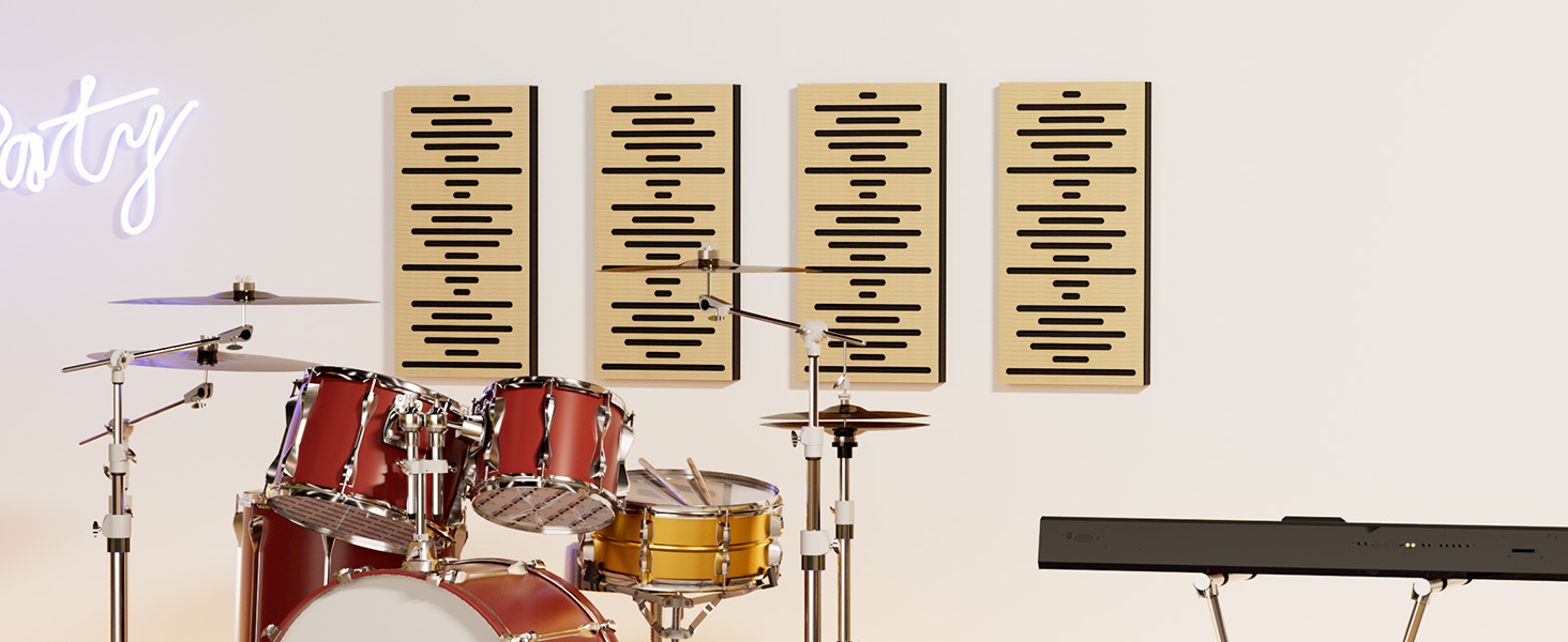 Акустичні панелі TONOR з шпоном під дерево, самоклейні (4 шт, 60x30x4.7 см) для звукоізоляції та декору стін, колір дуб — для вітальні та офісу