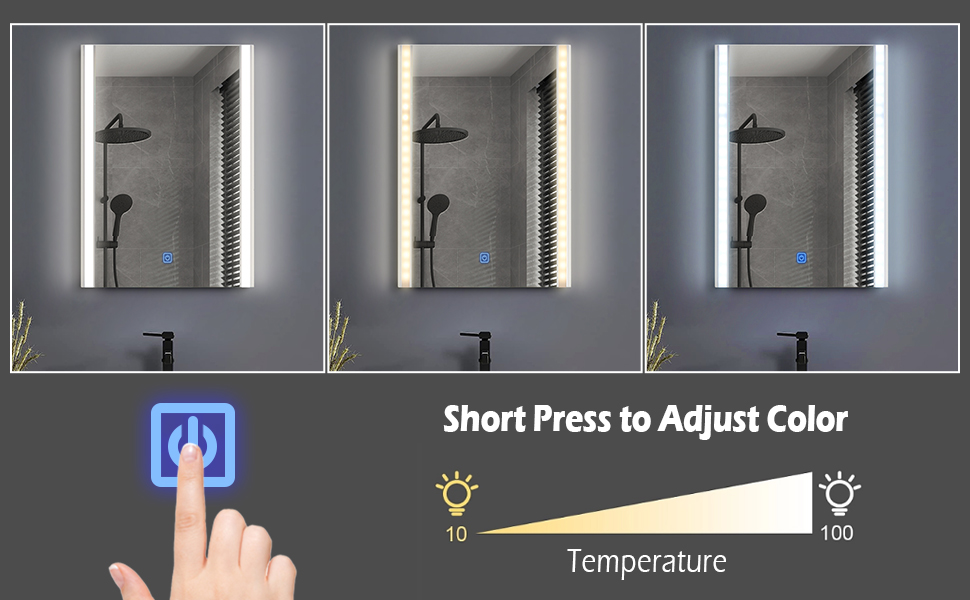 Дзеркало для ванної кімнати CLIPOP з підсвічуванням LED, сенсорне управління, IP44, 3 кольори світла, 40x50 см