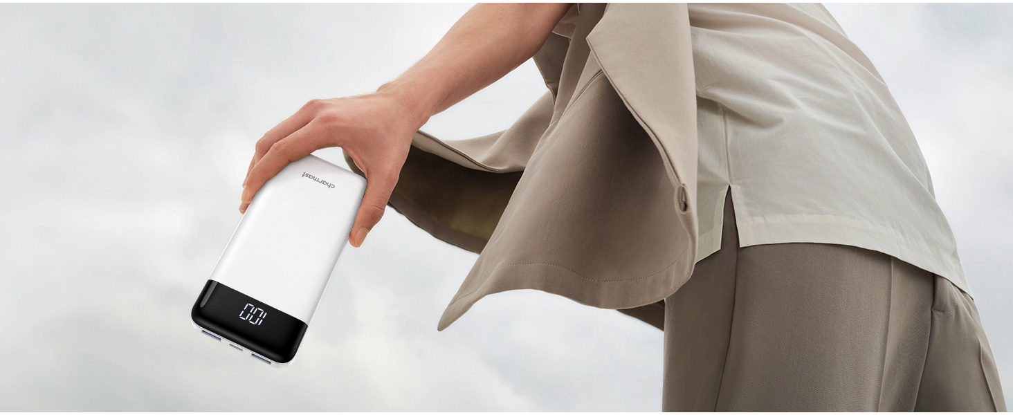 Power Bank Charmast 10000mAh з 6 виходами, USB-C, LED-дисплеєм, 4 кабелями, блакитний