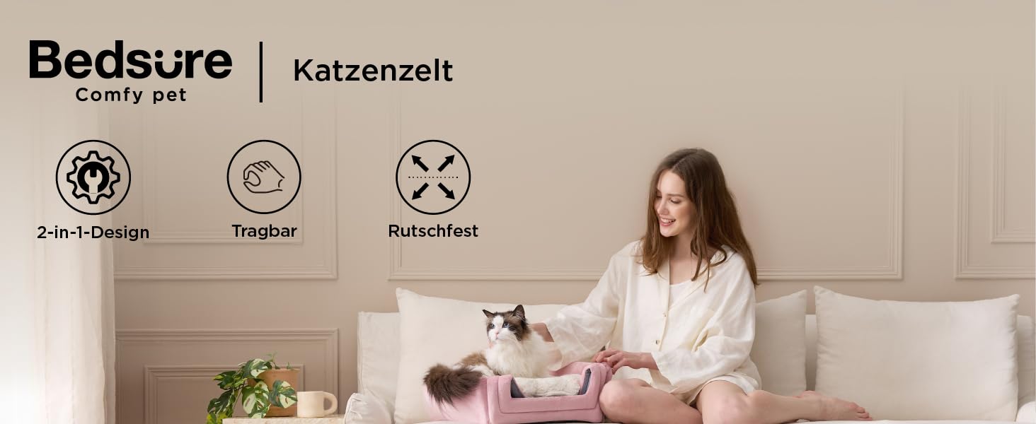 Кігтеточка-будиночок для котів BEDSURE велика, сіра - складане ліжко з миючими подушками, кімната для кошенят, маленьких та середніх тварин, м'який та теплий будиночок для дому, 40x40x40 см