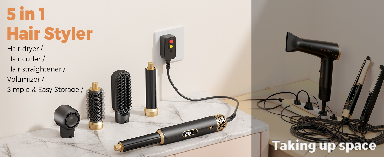 5-в-1 Станція для укладки волосся 1000W: фен-щітка, плойка, випрямляч, LCD-дисплей, 3 температурні режими, чорний