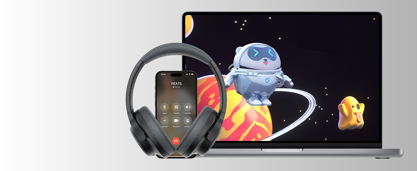 SoundPEATS Space: Бездротові навушники Over-Ear з гібридним ANC, ENC-мікрофоном та 40мм драйверами (білі)