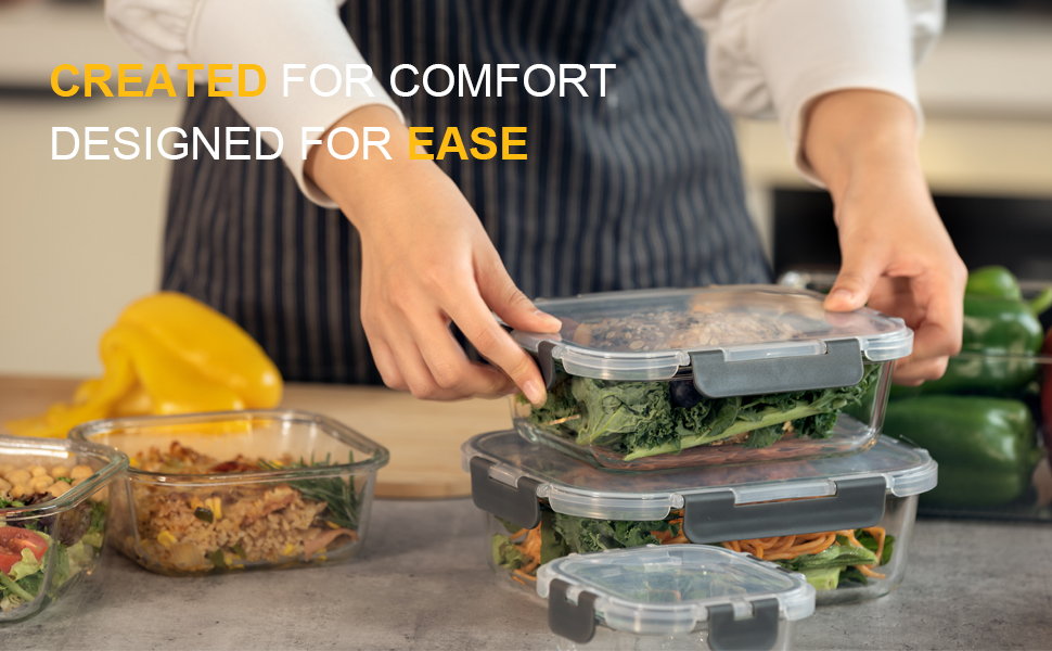 Набір контейнерів для зберігання їжі з боросилікатного скла з кришкою, BPA-free, герметичні, для мікрохвильової печі, духовка, посудомийна машина – контейнери для Meal Prep для кухні, офісу (SA101)