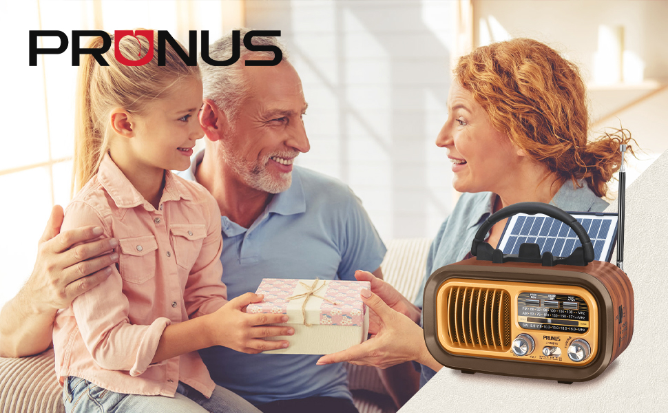 Вінтажне радіо Prunus J-150 AM/FM/SW з Bluetooth, USB/TF, сонячною панеллю та акумулятором 1200 mAh