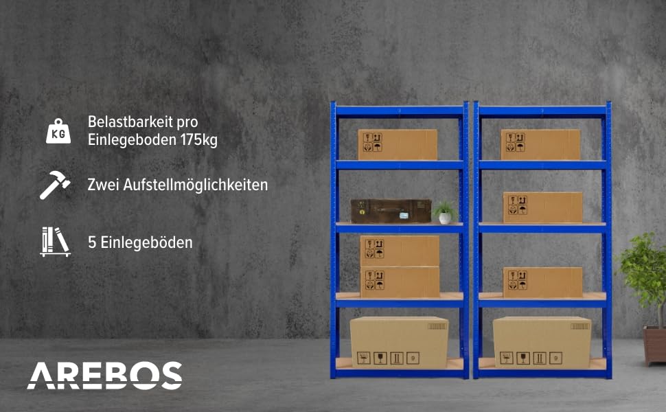 Arebos Heavy-Duty 2-Tier Shelf - 180x90x40cm - 875kg Capacity