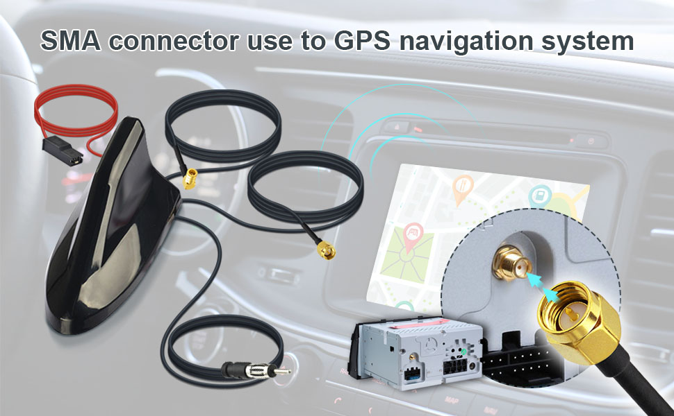 Eightwood DAB/DAB+ автомобільна антена-спліттер AM/FM GPS, дахова антена з підсилювачем, активна антена-акула для авто, 5 м кабель SMB RG174, розгалужувач SMB+SMA+DIN