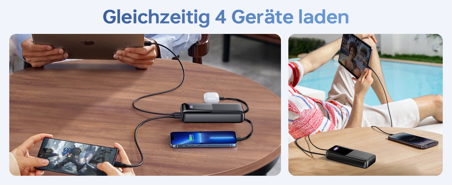 Power Bank 40000mAh 22.5W PD USB-C: Зовнішній акумулятор з 3 портами та 2 кабелями, сумісний з iPhone, Android