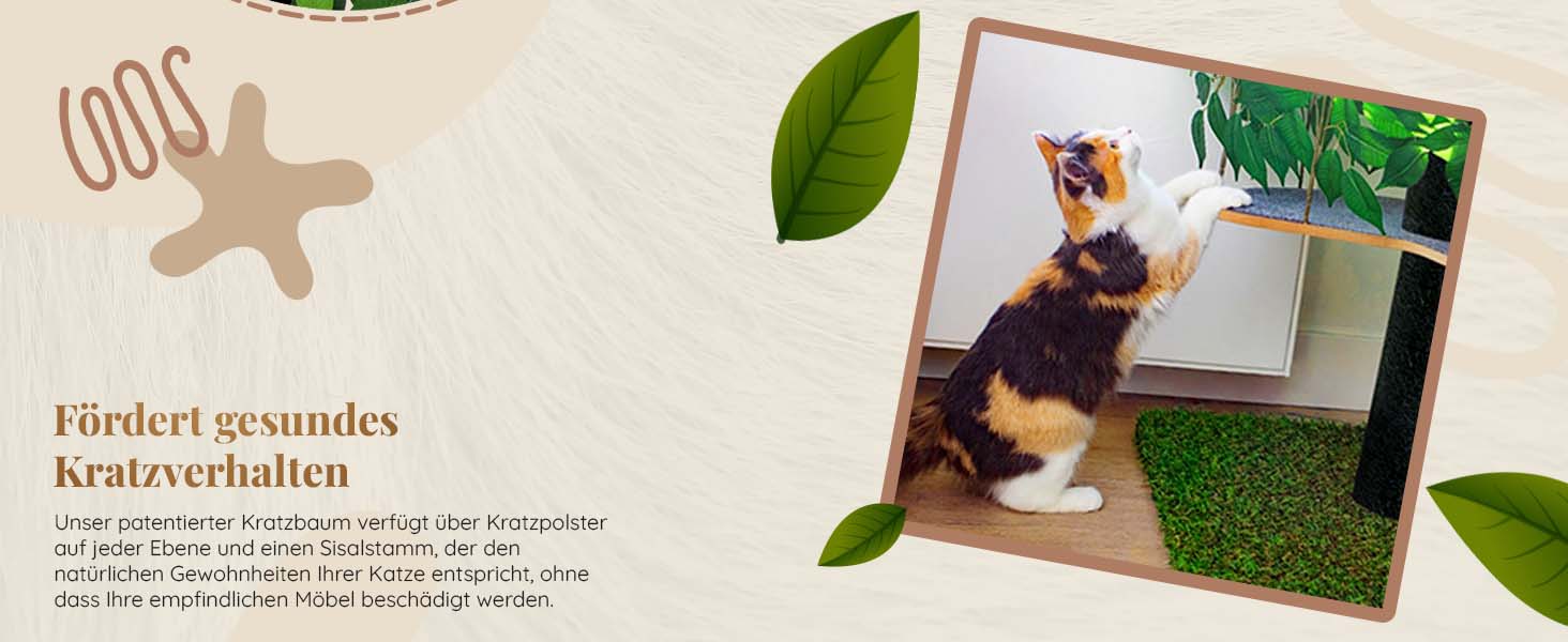 Дерево для котів Kratzbaum Natur - багатоярусне, з можливістю заміни листів, 160 см. Безпечні матеріали, міцне та запатентоване.