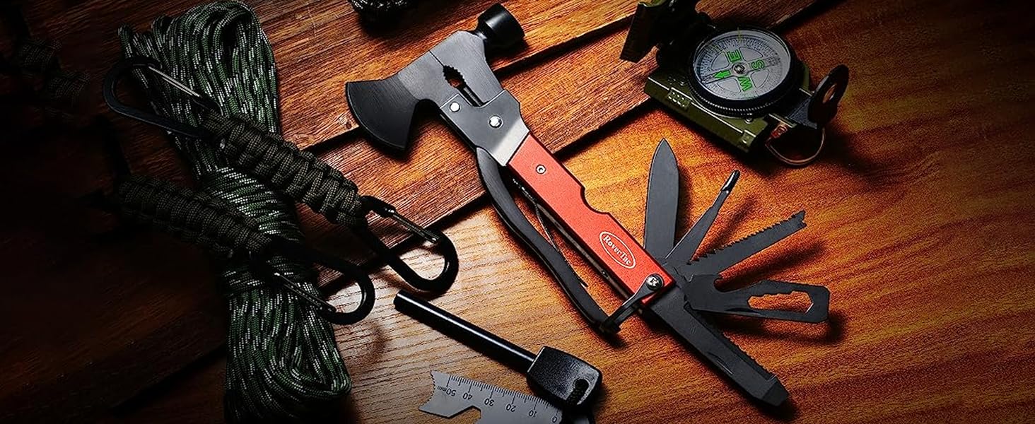 Мультитул RoverTac 14-в-1: сокира, ніж, молоток, плоскогубці, пила, відкривачка, викрутка. Ідеальний подарунок для чоловіків, кемпінгу та виживання