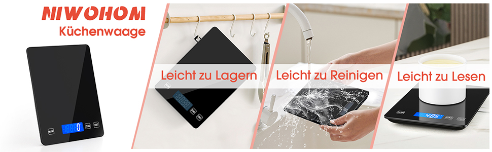 Кухонні ваги цифрові 15 кг, перезаряджувані, з LCD-дисплеєм та функцією тарування, водонепроникні, преміум-якість, чорний/білий