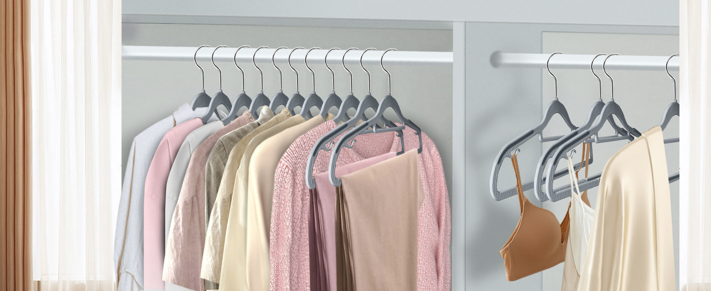 50 штук вішалок для одягу, з неслизьким пластиком, економія місця, 360° обертання гачка, товщина 0,5 см, довжина 42 см, для пальто, суконь, сорочок, сірий + срібло, APY0350G