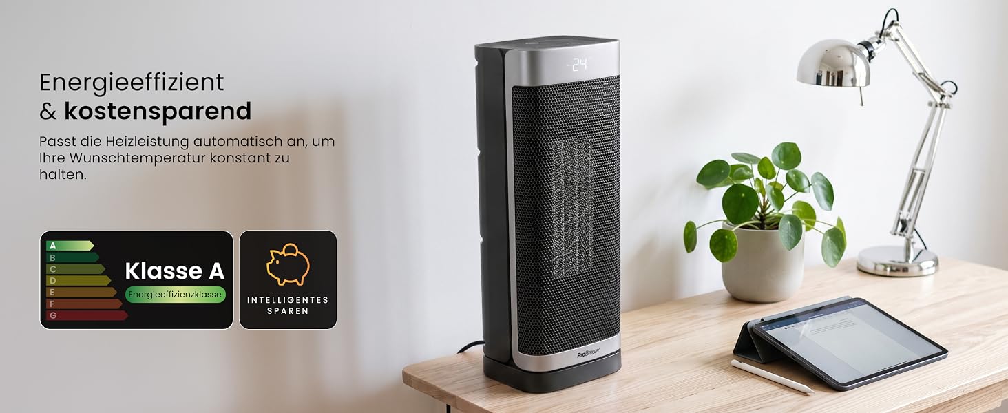 Керамічний тепловентилятор-товіль Pro Breeze ThermaCube Plus 2200W з термостатом, дистанційним керуванням та Eco-режимом, поворот 65°, захист від перекидання