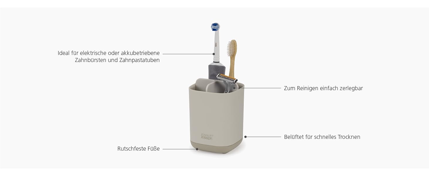 Тримач для зубних щіток Joseph Joseph Easystore, пластиковий, з неслизьким дном, сірий/білий