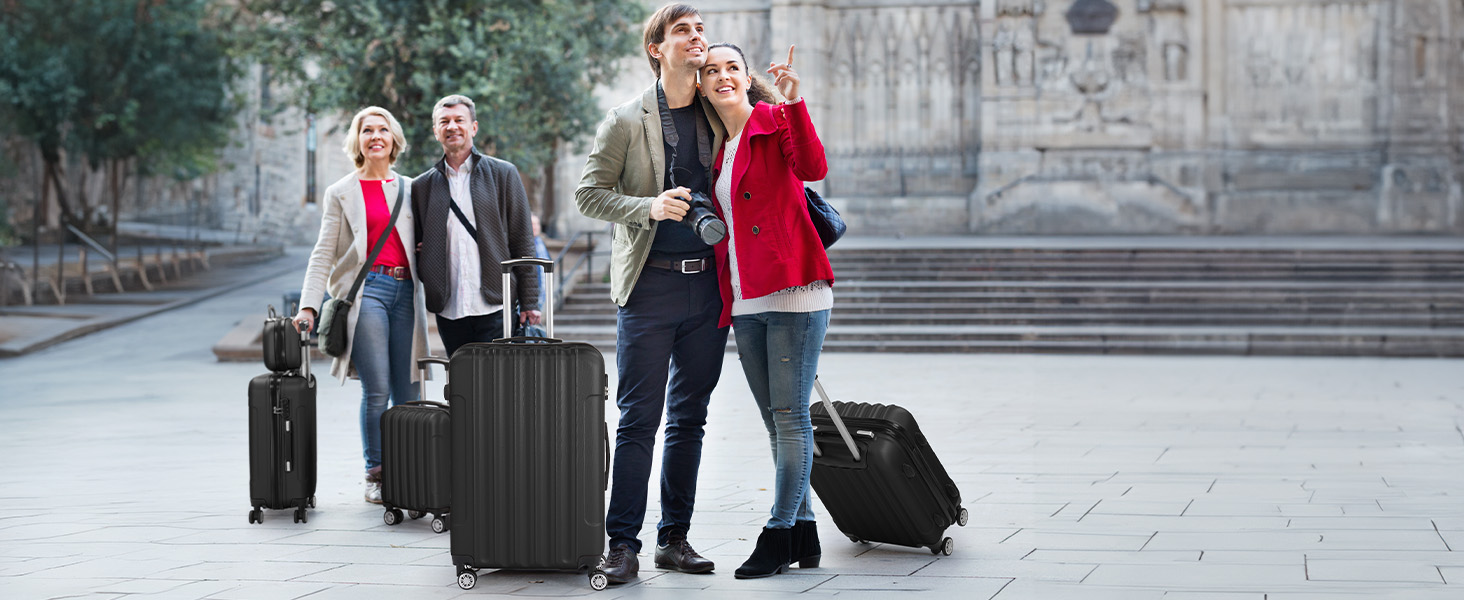 Набір валіз LEADZM 3 шт. з захистом кутів, ABS, телескопічний ручка, ручна поклажа, контрастне забарвлення (кремово-білий)