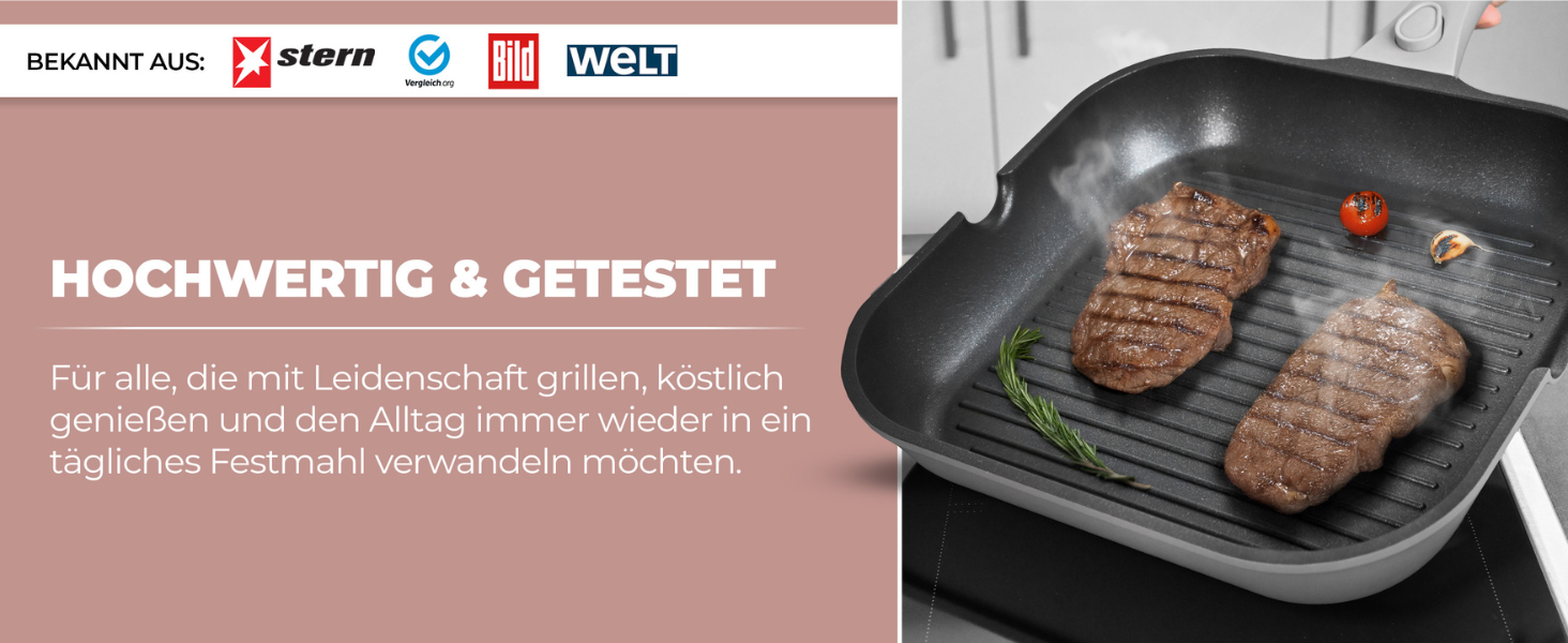 Гриль-сковорода NEU 28 см з виливом та знімною ручкою, антипригарна, без PFOA, для індукції, жаростійка, сіра
