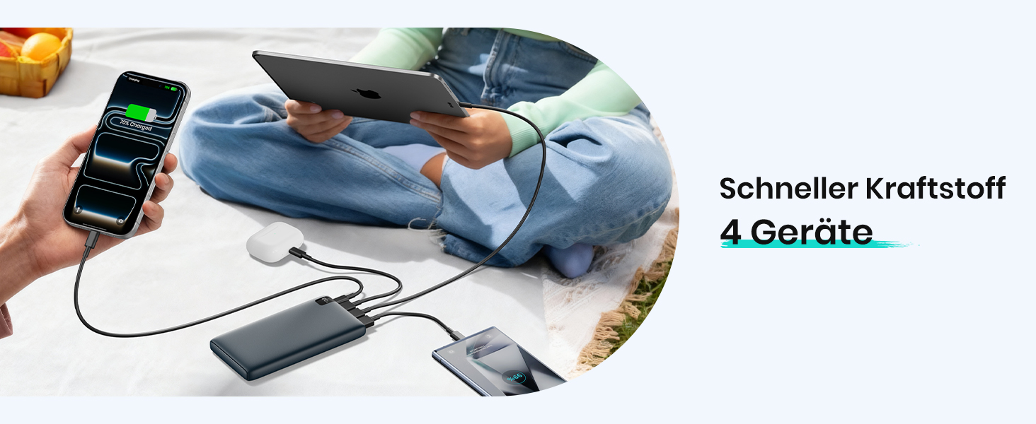 Power Bank ADDTOP 20000mAh 22.5W Blue – портативний зарядний пристрій з USB-C, LED-дисплеєм, швидка зарядка для iPhone 17/16/15/14/13/12/11, Samsung Galaxy та інших телефонів