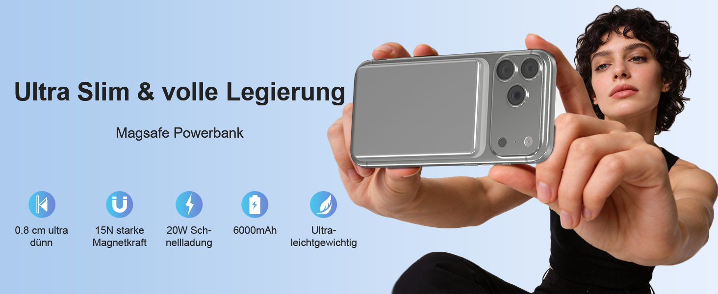 Power Bank MagSafe для iPhone 6000mAh: ультратонкий магнітний акумулятор 20W USB-C сірий